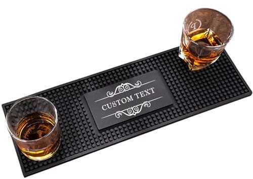 Tapis de bar personnalisé, tapis de bar en caoutchouc PVC antidérapant, coloré imprimé nom de bar, tapis de cuisine, dessous de verre à whisky pour boissons, cadeaux pour barman (noir 2)