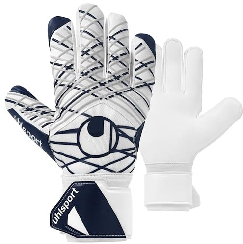 uhlsport Supersoft HN - Fussball Torwarthandschuhe für Herren und Jungs Fußball Torwart-Handschuhe mit Fingerstabilisierung - angenehm zu tragen, 11, weiß/Marine/Silber
