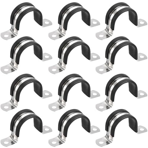 LEPEVNEY Abrazaderas en U de acero inoxidable acolchadas de goma de 30 mm para tuberías, cables y tubos, paquete de 12
