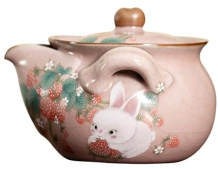 Teapot Pink Ru Kiln Strawberry Rabbit Hand-Caught Pot Single Teapot Small Tea Set for Making Tea Without Hot Hands Ceramic teapot Cup