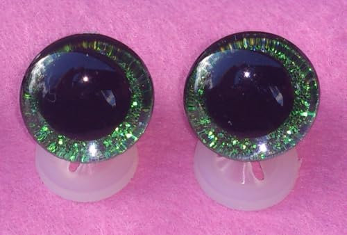 celloexpress 3D Green 16mm Glitter Sparkle Eyes with Plastic Backs - Safety Glitter Sparkle Eyes for Soft Toy or Teddy Bear Making - Pack of 4 Pairs
