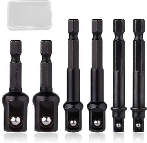 6 PCS Drill Socket Adaptor, 1/4, 1/2, 3/8 Inch Impact Driver Socket Adaptor, Impact Wrench Adapter Hex Shank Socket Wrench Adapter Set, Hand Tools Kit for Daily Use