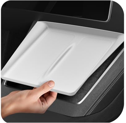 Spigen Tesla Mittelkonsole Organizer Abdeckung für Ladepad [0,8 mm] - Weiß | Tesla Model Y Juniper 2025 2026 (Nur Premium & Performance), 0,8 mm Ultradünnes Design, Silikonabdeckung, Tesla Zubehör
