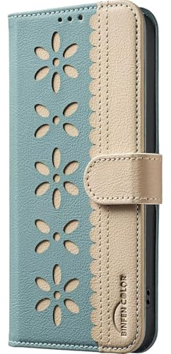 KRjcsfhy Spitzenblumen Handyhülle für Samsung Galaxy A34 5G Hülle Klappbar Klapphülle mit Handytasche Kartenfach Handy Schutzhülle Tasche Leder Wallet Flip Case Slim Book Cover Hülle,grün