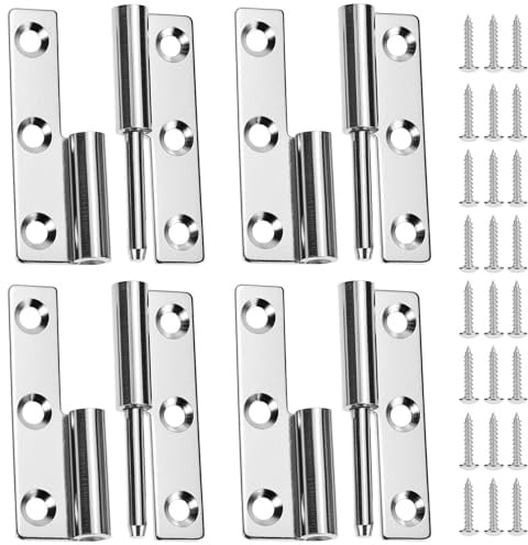 QWORK® 4 Stück Abnehmbares Scharnier, 304 Edelstahl 64x36mm Türscharniere mit Schrauben, für Fenster Schränke