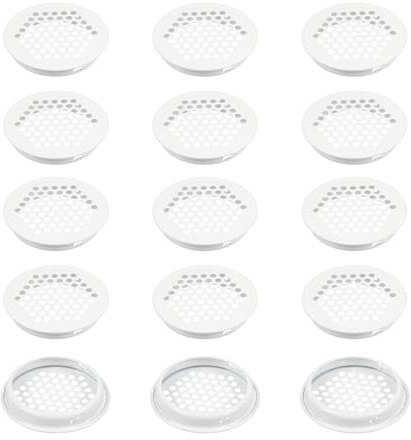 PATIKIL 65mm Circular Air Vents, 15 Pcs Flat Soffit Vents, White | Round Mesh Hole,Stainless Steel Dual Panel Round Mesh Hole Louver,for Bathroom,Kitchen,Wardrobes,Shoe Sundry,Cabinets