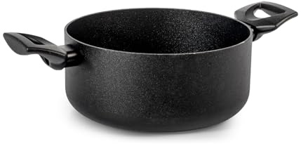 H&H Casseruola Titan 2 Manici in Alluminio con Rivestimento Antiaderente Pfluon, 22 cm, Colore Nero, Adatta a Tutti i Piani Cottura - Incluso Induzione e Vetroceramica, PFOA Free
