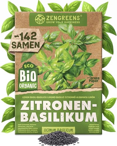 ZenGreens® - Bio Zitronen-Basilikum Samen - Zitronen-Basilikumsamen - Kräutersamen für den einfachen Anbau im Garten, Balkon oder Küche - Saatgut - Limonenbasilikum