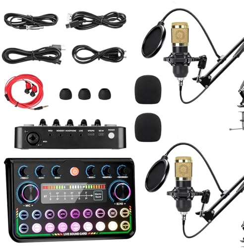 Podcast Equipment Bundle for 2, Voice Changer Streaming Podcast for Gamer | Audio Interface Podcast Starter Kit, DJ Mixer Recording Studio Equipment for Singing, Gaming, YouTube, TikTok
