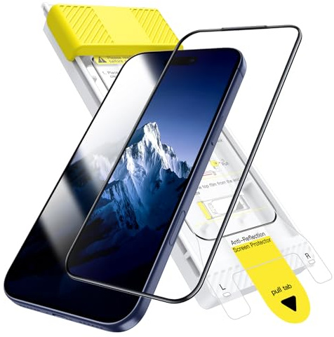 JETech 3D 9H+ Anti-Reflective Screen Protector for iPhone 17 Pro | Full Coverage, Tempered Glass, AR Coating, Military-Grade Shatterproof, Smudge-Resistant, Easy Install, 1-Pack