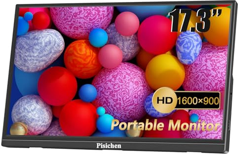 Pisichen 17,3 Zoll Portable Tragbarer Monitor HD 1600x900 HDMI USBC Reisemonitor für PC Laptop Desktop Computer Ras Pi, Integrierter Ständer