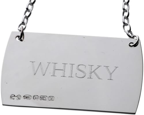 Cators Sterling Silver Decanter Labels (Whisky) - Lightweight, Flat Spirit Decanter Label, Fully Hallmarked .925 Sterling Silver Labels for Spirit Decanters