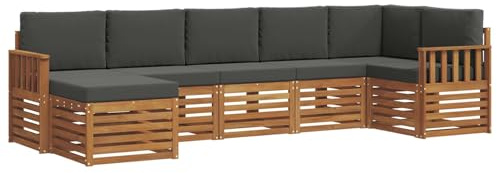 vidaXL Sofagarnituren 7 pcs Natur und Anthrazit Massivholz Akazie, Moderner Garten-Sofa, Robustes Lounge-Set, stylische Möbel für gemütliches Terrassen-Sitzen