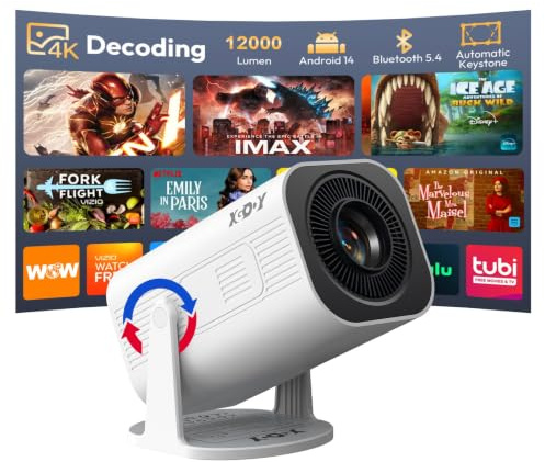 XGODY Gimbal 3 pro Mini Portable Smart Projector for Bedroom, Built in Apps | 2026 Android 14 Projector with Wifi6 Bluetooth5.4, Supports 4K 1080P, Native 720P, Auto Keystone with 180° Stand for Ceiling