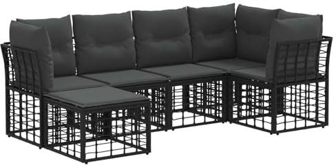 vidaXL Outdoor-Sofagarnitur Schwarz Polyester, Modularer Outdoor-Sofa, modernes Design, wetterfest, verstellbare Füße, Poly-Rattan, Gartenset