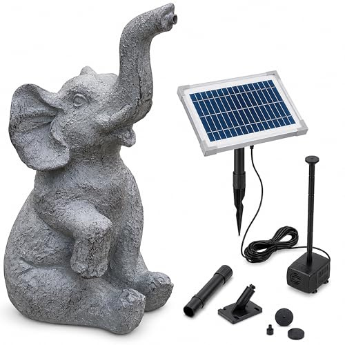 Esotec Solar Wasserspeier Set Elefant LUMI 250l/h 5Wp IP68 101675 | 5Wp Solarmodul, 250l/h, IP68 Pumpe, 1m Förderhöhe, Trockenlaufschutz, 5m Kabel, Polyresin, 1,5m Schlauch, 8VDC