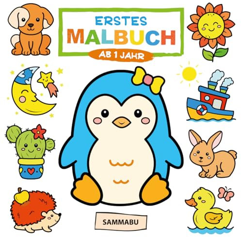Erstes Malbuch ab 1 Jahr: Große Motive mit dicken Linien für Kleinkinder