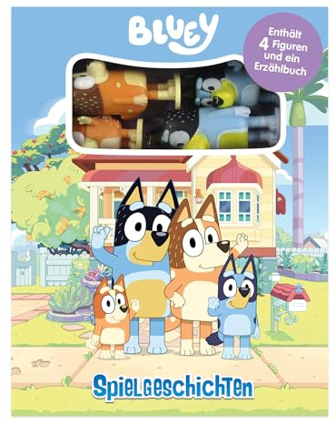 Bluey Spielgeschichten - Beschäftigungsbücher für Kinder, 12-seitiges Erzählbuch aus Pappe, 4 Figuren