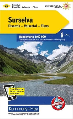Surselva, Disentis, Valsertal, Flims Wanderkarte Nr. 20: 1:60 000, waterproof, Freemap on Smartphone included (Kümmerly+Frey Wanderkarte 1:60.000, Band 20)