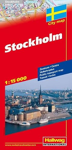 Stockholm Stadtplan 1:15 000: Zentrum, Verkehrsplan, Index, Transit (Hallwag Stadtpläne)