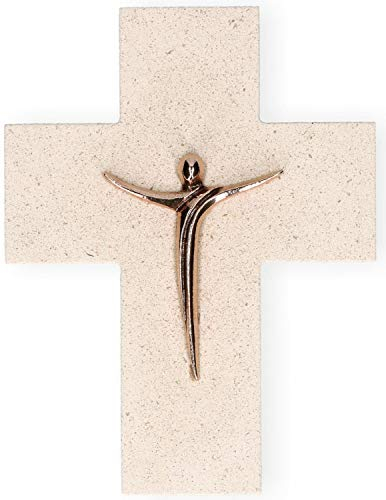 Wandkreuz Naturstein Korpus Jesus Bronze Kreuz 17 cm Kruzifix Unikat modern NEU