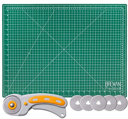 WA Portman Große Schneidematte zum Nähen mit Rollschneider für Stoffset - (18x24) Selbstheilende Schneidematte mit 45mm Stoffschneiderrad & 5 Rotationsklingen - Nähzubehör & Werkzeuge