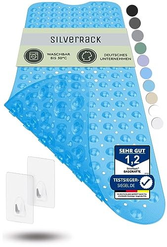 SilverRack Badewannenmatte 100x40 cm (Blau) - Antirutschmatte Badewanne BPA frei für Kinder und Babys - Duschmatte schimmelresistent & maschinenwaschbar - Badematte rutschfest