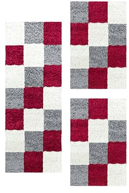 HomebyHome Bettumrandung Schlafzimmer 3 teilig Teppich Rot - Waschbarer Bettumrandung Teppich Läufer Set Extra Flauschig Bettvorleger Schlafzimmer Bettset: