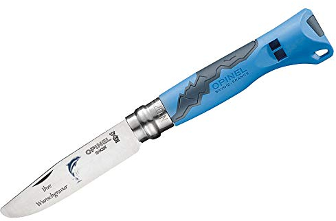 OPINEL Kindermesser, Outdoor JUNIOR N° 7 (blau, Delfinmotiv, mit Namensgravur, N° 07)