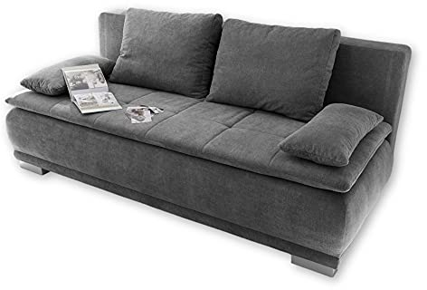Stella Trading LUIGI Bequemes Schlafsofa mit Bettkasten, Stoffbezug Dunkelgrau - Klappbares Sofa mit Schlaffunktion und fest vernähtem Schaumtopper - 211 x 93 x 103 cm (B/H/T)