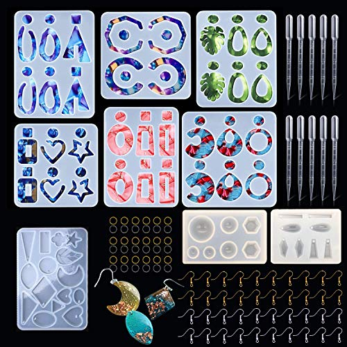 Woohome 9 Pz Molde Silicona Pendientes Resina Silicona Moldes de Joyería, Moldes de Resina de Silicona, Pendientes y Anillos de Salto para Joyería Pendiente Bricolaje