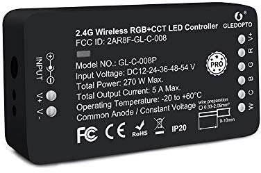 GLEDOPTO ZigBee Controller centralina per strisce LED RGB+CCT WRGBWW per 12 V o 24 V testato Philips Hue*, Alexa Echo Plus, Homee (RGB-CCT Pro Serie)