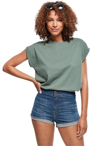 Urban Classics Women's Ladies Extended Shoulder Tee Basic Capsleeves, Shortsleeve T-Shirt Top with Crew Neck, Paleleaf, XXL