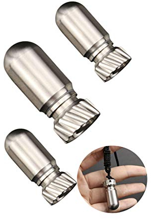 Y-only Mini Pillendose Schlüsselanhänger Titan Anhänger, Wasserdicht antibabypille Box, Outdoor Tablettendose Notfall-Kapsel für Wandern Camping Klettern,3pack