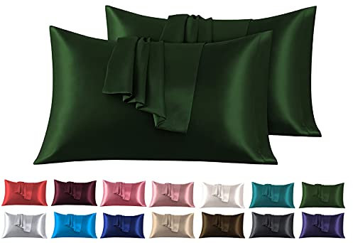 Satin Kissenbezug 45 x 70 cm 2 Stück- 100% Satin, Superweicher Kopfkissenbezug, Kissenhülle Grün