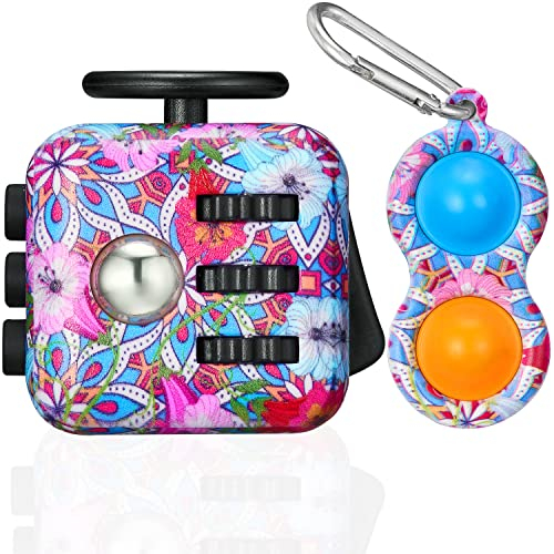 MarckersHome Juego de Fidget con Llavero Antiestrés - Cubo con 6 Módulos Relajantes Anti-ansiedad - Juguete Sensorial para Niños y Adultos