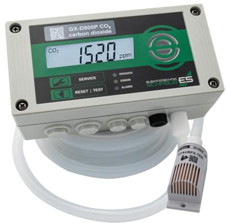 Schabus GX-D500P Professioneller CO₂-Alarm mit Ansaugung – NDIR CO₂-Sensor, Voralarm bei 1,5%, Hauptalarm 3%, Relais für Zwangsbelüftung & Störmeldung, Display & akustisch/optisch, inkl. Zubehör
