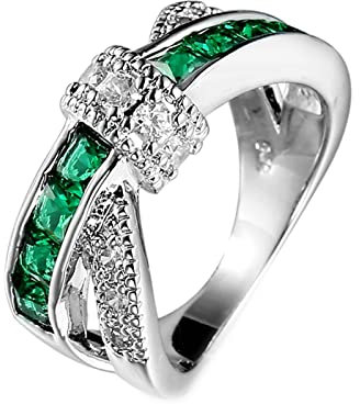 Lieson Weißgold Ring Damen, Vergoldete Ringe mit Stein Verdrehter Knoten Freundschaftsringe Damen Quadrat Grün Zirkonia Ring Größe 65 (20.7)