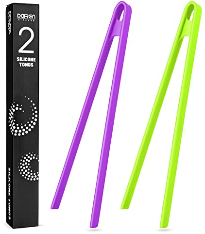 Lot de 2 pinces à dessous-de-plat en silicone de 30 cm pour la cuisson - Anti-adhésif - Ustensiles de cuisine résistants à la chaleur - Pour barbecue, poêle, steak et grille-pain (vert, violet)