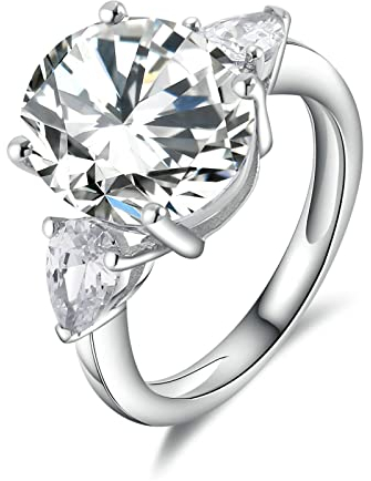 Daesar - Anillo Compromiso de Plata Mujer,Anillos en Plata de Ley 4 Garras con Oval 10x12MM Circonita Anillos Matrimonio Mujer Talla 9(49mm)