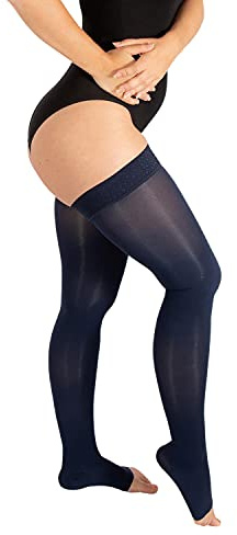 RIEMTEX PREMIUM Kompressionsstrümpfe Klasse 2 CCL2 23-32 mmHg mit offener Spitze Schenkelstrümpfe Damen Herren (Größe 2, Navy)