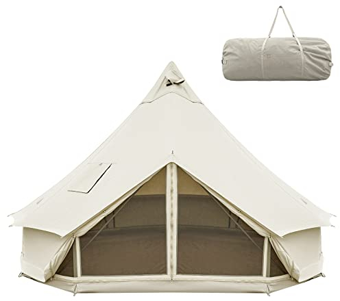 KingCamp Khan Camping Glockenzelt 4m Oversize Raum alle Baumwolle Heavy Duty wasserdicht Luxus Outdoor Pyramidenzelt/für 4-8 Person Familie Outdoor in Allen Jahreszeiten Baumwolle Campingzelt