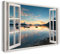 Bilder Fensterblick 120x80cm Baumwoll-Leinwand auf Keilrahmen mit Aufhänger moderner Kunstdruck XXL Wandbilder Wand-Dekoration Landschaft am Meer Natur Sonnenuntergang Boot - Natur-Fotografie