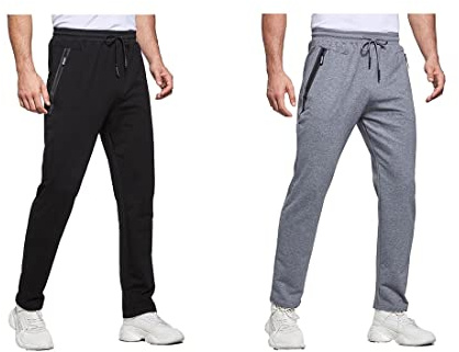 Tansozer Tracksuit Bottoms Mens Joggers Jogging Bottoms Open Hem Slim Fit Gym Pants Cotton Tracksuit Trousers with Zip Pockets 2 Pack Black and Grey L