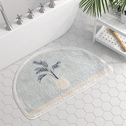 Badezimmerteppich Blätter Hellblau Badematte Flauschig Mikrofaser Badvorleger rutschfest Duschvorleger Schnelltrocknend Badteppich Waschbar Duschvorleger Verdicken Badematten Badmatte 40x60cm