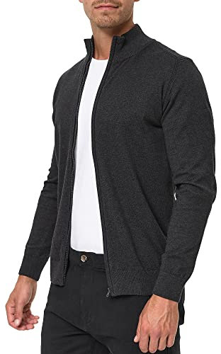 Indicode Herren Lau Strickjacke mit Stehkragen aus 80% Baumwolle | Cardigan für Männer Charcoal Mix, M
