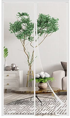 AQKaki Moustiquaire Porte Magnétique Fibre de Verre, 100x280cm Ouverture Centrale Moustiquaire Baie Vitree Porte Fenetre Aimant Puissant Autofermeture Rideau de Porte Antimoustique pour Balcon Salon