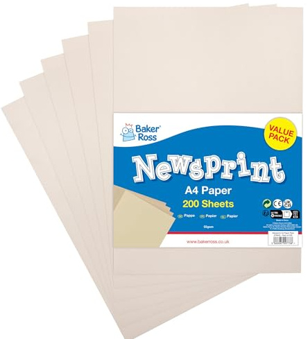 Baker Ross FX842 A4 Zeitungspapier - 200 Blatt, Papier für Verpackung und Bastelprojekte