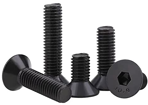 FandWay Senkkopfschraube mit Innensechskant DIN7991, M4x8/12/16/20/30mm Schwarz 10.9-klassigem Kohlenstoffstahl Senkschraube Flach-Knopf Schraube Set mit Schraubenschlüsseln.(25 Je Größe)