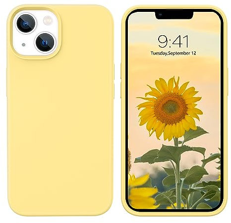 GUAGUA for iPhone 13 Mini Case, Silicone Soft Gel Rubber Slim Lightweight Microfiber Lining Cushion Texture Cover Shockproof Protective Phone Case 5.4'', Yellow X2775-2023